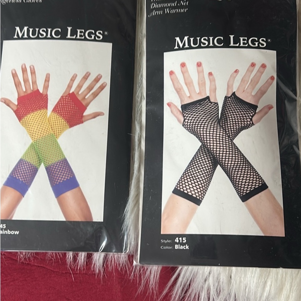 Music Legs Rainbow and Black Fishnet Arm Warmers